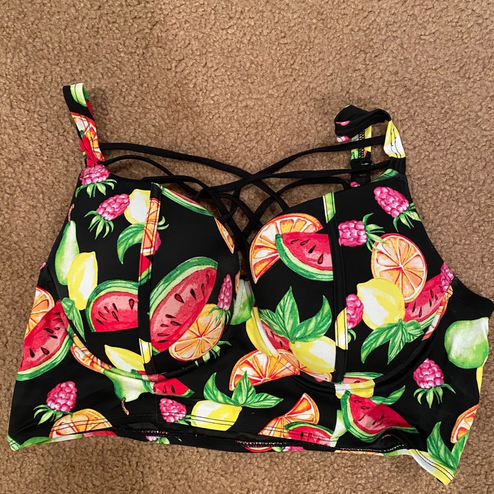 Torrid Black Fruit Print Bikini Top - Picture 2 of 3